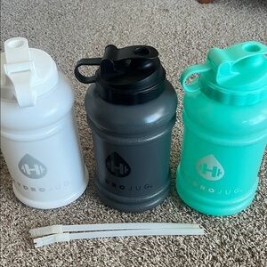 Bundle of 3 HydroJug Water Bottles - White, Dark Gray, and Teal